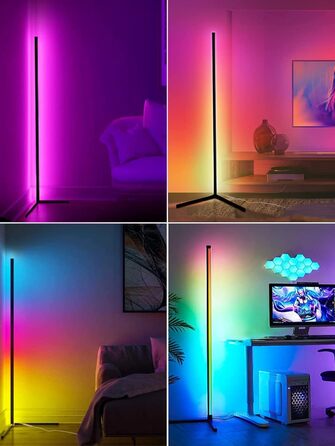LED-підлогова лампа DeeprBling для вітальні, 165 см, кутова RGB, з регулюванням яскравості, пультом та додатком, 16 мільйонів кольорів, музичні режими, DIY-режим та таймер для спальні, ігрової кімнати, офісу, читального залу. Трикутна основа.