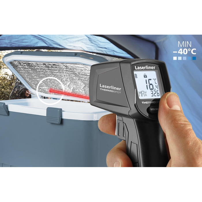 Лазерний термометр Laserliner ThermoSpot: вимірювання температури від -38°C до 365°C, 8-точкова лазерна точка, Auto-Hold, MAX-індикатор
