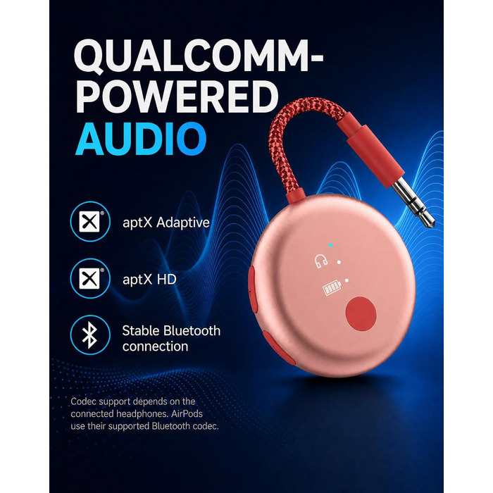 Bluetooth-адаптер для літака Avantree SoundJet R1 для AirPods та бездротових навушників, 25 годин роботи, рожевий
