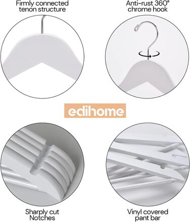 Набір вішалок для одягу Edihome (20 шт.) з неслизьким покриттям, поворотний гачок, для костюмів та сорочок