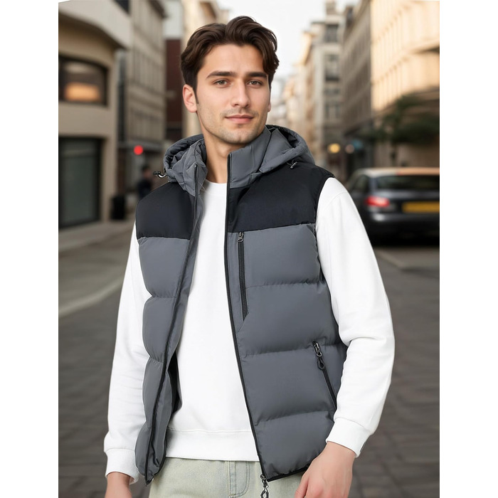Чоловіча зимова жилетка AIEOE для активного відпочинку, тепла термо-жилетка з капюшоном, сіра, розміри EU S-XL