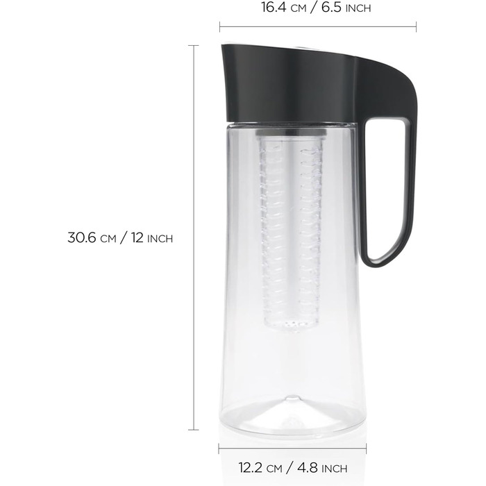 Healthy Kitchen Carafe with Fruit Infuser 2L – Water Carafe with Lid and Infuser, Infused Water Pitcher made of Tritan, 100% BPA-free – dishwasher safe (black)