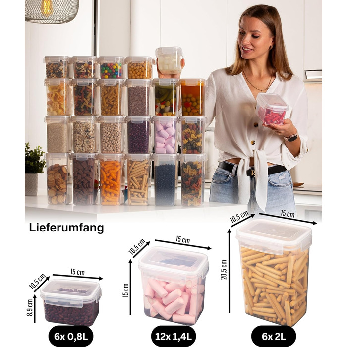 Набір контейнерів для зберігання Deco haus® з кришкою (24 шт.) - для кухні, продуктів, круп, борошна