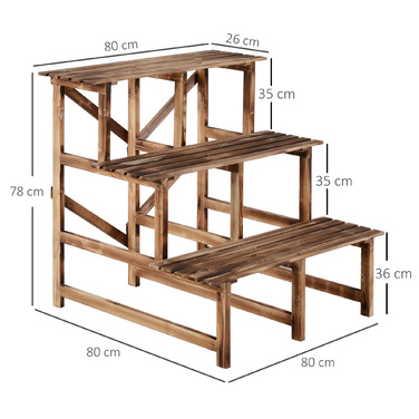 Outsunny Plant Ladder Flower Shelf 3-Tier Pine Wood 80 x 80 x 78cm for Garden Balcony & Terrace