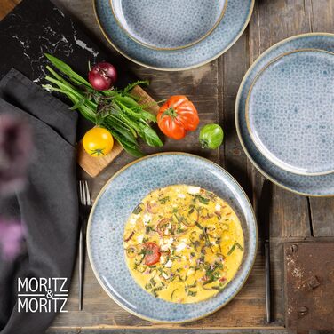 Moritz & Moritz TERRA 18-Piece Dinnerware Set, 6 People - Plate Set in Radiant Azure Blue made of High-Quality Porcelain - Dinnerware Set for 6, consisting of 6 Dinner Plates, Dessert Plates, and Bowls each, Azure Blue, 18-Piece Dinnerware Set