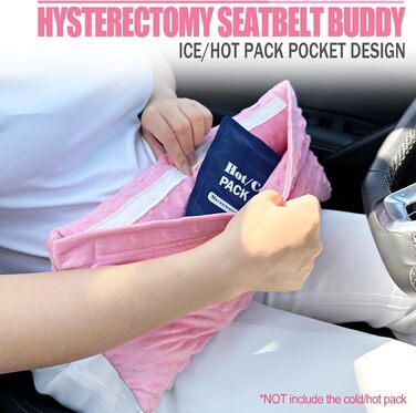 Hysterectomy Seat Belt Pillow, Hysterectomy Recovery, a Must-Have After Surgery, Belly Pillow with Ice/Heat Pack for Tummy Tuck, C-Section Recovery, Gifts, Minky Dot Coral