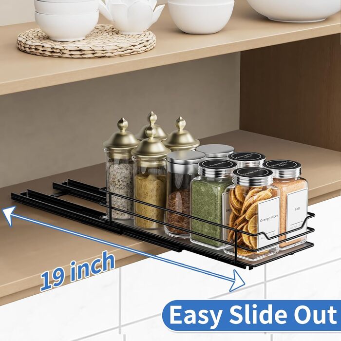 Висувна полиця для спецій у шафу, 2 яруси, регульована висота, чорний колір, органайзер для спецій, органайзер для кухні (11.8*26.4*5.6 см)