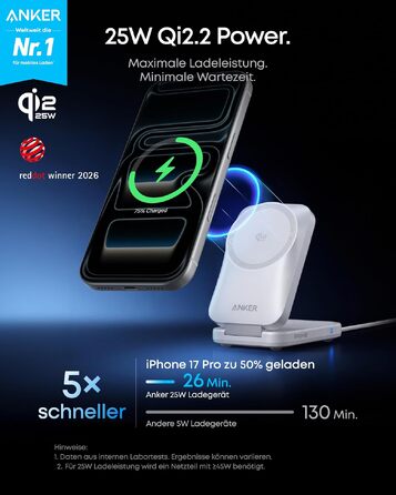 Зарядна станція Anker Prime 3-in-1 Qi2 25W з системою охолодження AirCool, бездротовий зарядний пристрій (білий)
