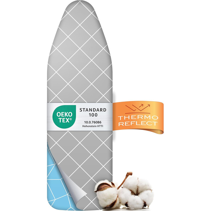 Чохол для прасувальної дошки Turbo 120x40 см – відбиває тепло, для швидкого прасування, з гумкою, 2 комфортні подушки, OEKOTEX100, Made in Europe, сірий/білий, розмір M