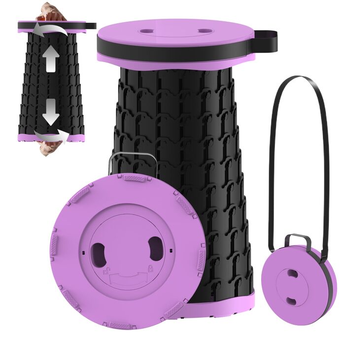 Тeleskopний складаний стільчик для кемпінгу, риболовлі та відпочинку, 280 кг, фіолетовий, 25x25x45 см