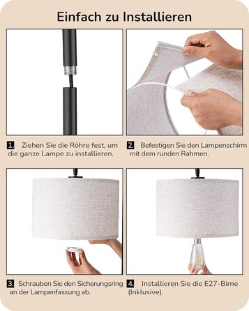 Стельова лампа EDISHINE для вітальні 160 см, аркова лампа сучасний дизайн з регульованим абажуром з льону, LED E27, чорний колір, для спальні, дитячої кімнати