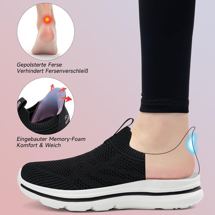 Жіночі сліпони: зручні кросівки для ходьби, бігу та фітнесу. Модель 2643, чорний колір, розмір 40 EU