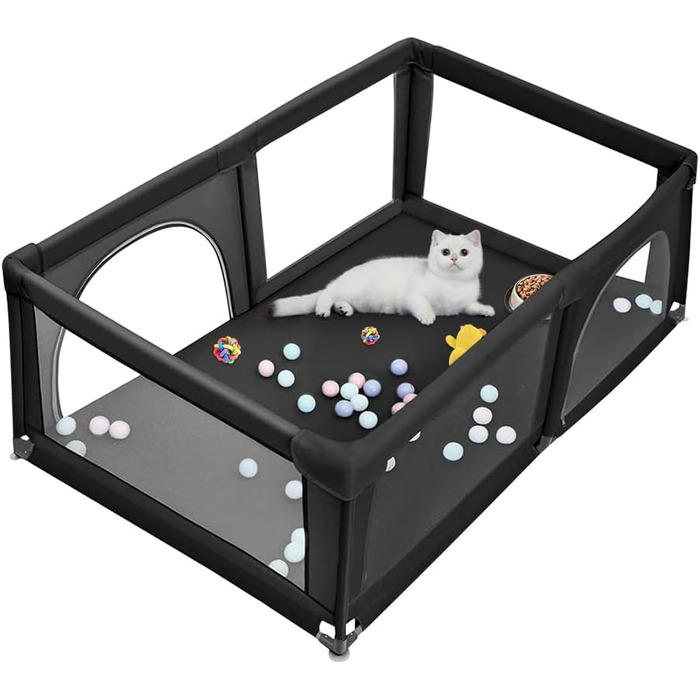 Лягувальня для цуценят з дверцятами, 180x120x66 см. Міцна, з тканини та сітки, для собак та цуценят. Машинне прання, для використання в приміщенні та на вулиці. Кольори: сірий та чорний.