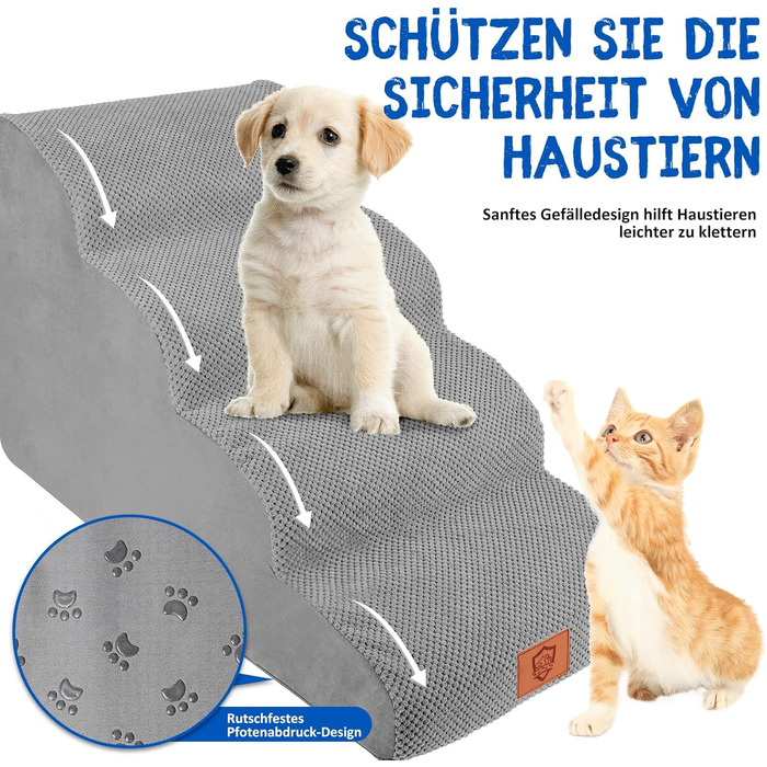 Dog stairs, dog stairs 50cm high, pet stairs 4 steps, removable non-slip foam dog ramp, dog stairs for small dogs and cats, washable cat stairs