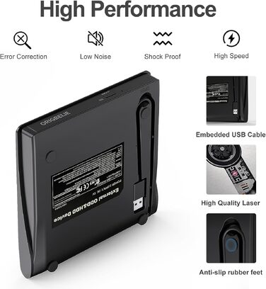 Зовнішній DVD-записувач ORIGBELIE USB 3.0, портативний CD-ROM привід +/-RW для ноутбука, ПК, MacBook, Windows, Linux