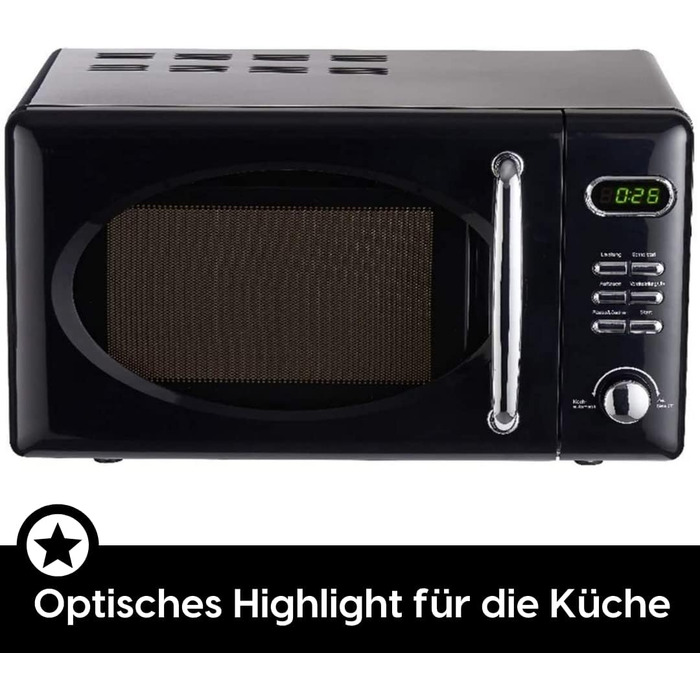 Мікрохвильова піч Wolkenstein Retro WMW720 I 700W, 20L, 5 рівнів потужності, 8 програм, розморожування, LED-дисплей, чорний