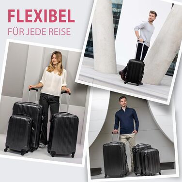 Набір валіз FERGÉ 3 шт. з жорстким корпусом QUÉBEC (Handgepäck, L, XL) - валіза-тролей, 4 колеса, 100% ABS (Неонові рожеві)