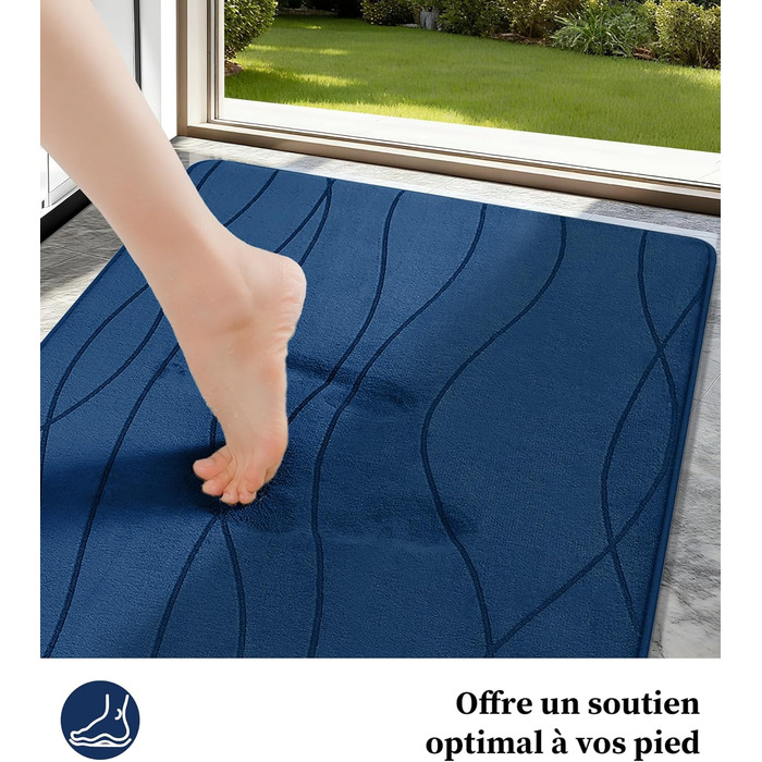 Килимок для ванної кімнати chakme з ефектом пам'яті (Memory Foam), протиковзкий та вбираючий підкладник під душ, 60x150 см, темно-синій