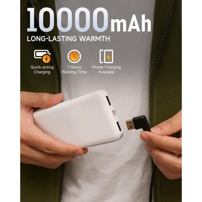 LABCOOL Обогрівальна куртка для чоловіків та жінок - флісова куртка з 6-зонним обігрівом та 3 рівнями температури - USB-живлення з Powerbank 10000mAh - можна прати в пральній машині, розмір M, колір зелений