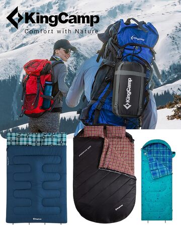 KingCamp Double Sleeping Bag - Winter Adult Sleeping Bag for 2 People with Carry Bag - Black