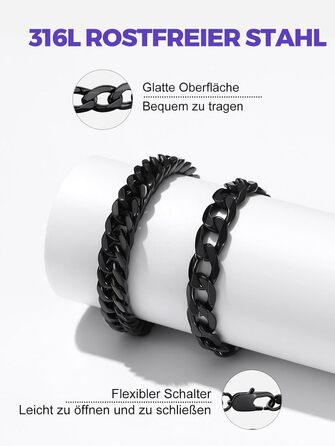 Набір чоловічих браслетів Richsteel з нержавіючої сталі: 3 шт. (чорний, сталевий, золотий), ширина 9/8/4 мм, довжина 19/21/23 см, подарунковий набір