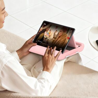 Підставка-подушка для планшета CreaDream з кишенею та тримачем для стилуса, універсальний м'який чохол-холдер для ліжка та дивана, підходить для iPad Pro, Air, Mini, Kindle, Galaxy Tab, E-Reader (4-13 дюймів), Рожевий