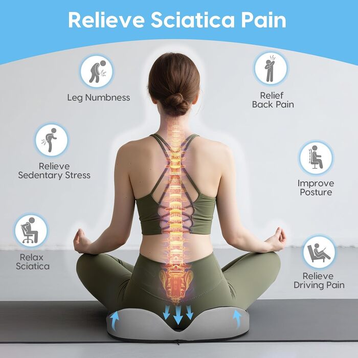 Подушка для сидіння DmTown з піною з пам'яті: ергономічна подушка для куприка, для полегшення болю в куприку та ішіасу, для геморою, для автомобіля, офісного крісла, інвалідного візка