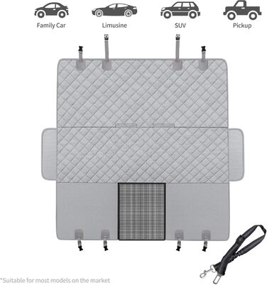 Захисний чохол на сидіння для собак, для автомобілів, SUV та вантажівок з сіткою у вікно, стійкий до подряпин, нековзний та водонепроникний, з поворотком для повідка (Рожевий). Чохол на сидіння та поводок для собак (Сірий)