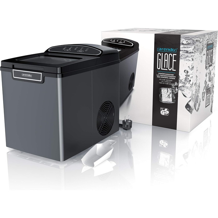 Stainless steel ice maker, ice cube maker, ice maker machine 1.8 Liter ice cube maker, ice cream machine with cooling, ice cube sizes small and large, status LEDs ABS BPA free, silver stainless steel (A: Cool Grey)
