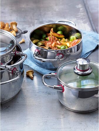 Велика каструля WMF Quality One 24 см з кришкою, отвір для пари, для індукції, 6,8 л, нержавіюча сталь Cromargan, полірована, без покриття