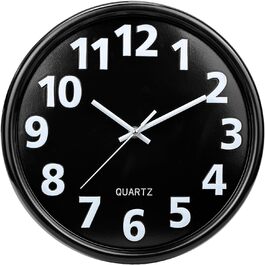 Plumeet 40.6cm Extra Large Wall Clock, Non-Ticking Silent Quartz Decorative Clocks, Modern Style Good for Living Room, Kitchen, Living Room, Bedroom, Office, Large 3D Number Display (White) (30 cm, Black)