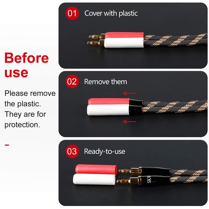 Акустичні кабелі SKW для колонок Hi-Fi, пара (2 шт.), 1.5м, з позолоченими роз'ємами-бананами та нейлоновим обплетенням, аудіофільна якість