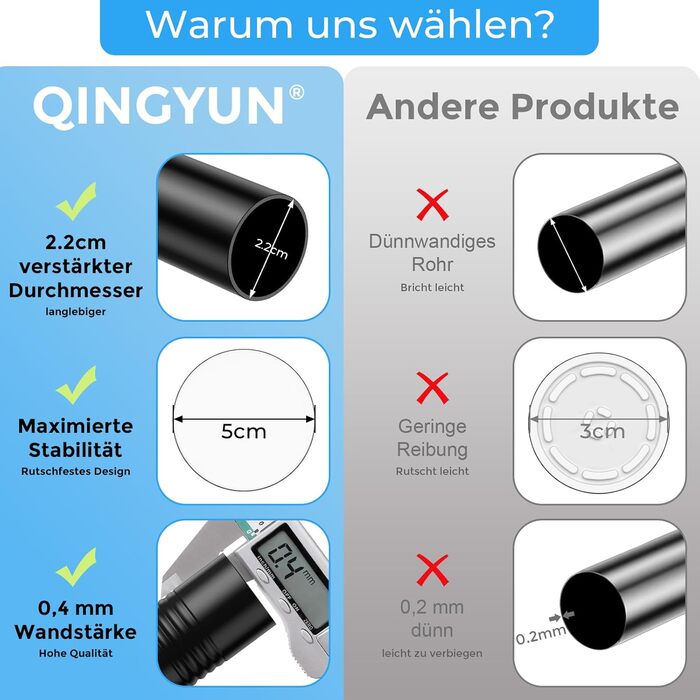 Штанга для штор без свердління AIZESI 100-230 см, Ø 25 мм, телескопічна - для вікон, душу, балкону (чорний)