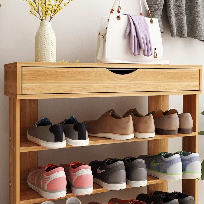 Soges 5-Tier Shoe Rack Shoe Cabinet Wood, 75 x 30 x 94.5 cm Shoe Storage Shoe Stand for Living Room, Entrance Hall, Hallway, Teak