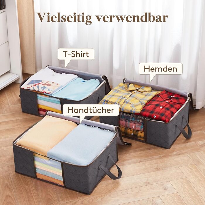 Органайзери для зберігання Lifewit 4 шт. по 35л, під ліжко, для одягу, ковдр, постільної білизни, сірий колір