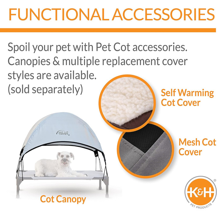 K&H Pet Products Elevated Outdoor Dog Bed, Breathable, Cooling, Elevated Cot Bed, Hammock for Large Dogs, Washable Mesh Cover, Elevated Metal Frame, Foldable