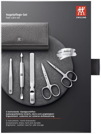Набір для манікюру та педикюру ZWILLING (5 предметів) з екошкіряним кейсом, нержавіюча сталь, сірий
