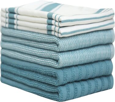 Bumble Kitchen Towels - Dishcloths, Towels, Cotton - 6 Pack - XL Size 50 x 70 cm - Elegant, Soft, and Robust Ringspun Cotton in 3 Different Textures (Aqua)