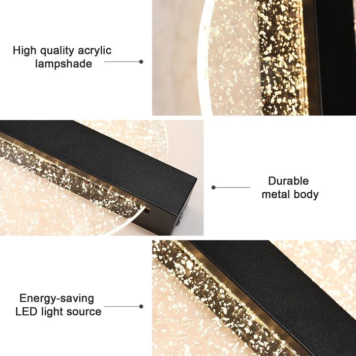 DELIPOP Настінне LED-світильник Wandleuchte, 12W, 3 кольори (тепле/холодне/нейтральне) світло, креативний дизайн, золото, для спальні, вітальні, коридору, сходи, чорний, 3000K