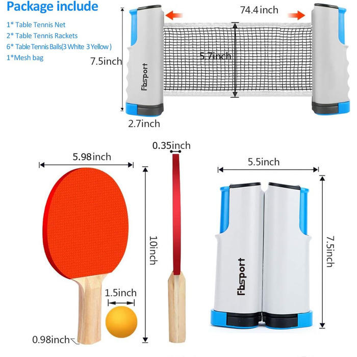 FBSPORT Набір для пінг-понгу Професійний: стіл, 2 ракетки, сітка, 6 м'ячів, сумка. Підходить для гри в приміщенні та на вулиці.