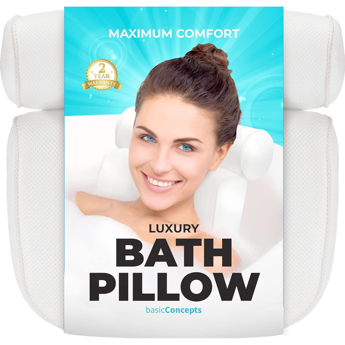 Bathtub Pillow (Premium Quality), Luxury Bathtub Pillow (Powerful Suction Cups), for Neck and Back Support, Spa Pillow Bathtub (Breathable 3D Mesh), Whirlpool Pillow (Head
