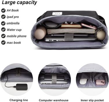 Чорний водонепроникний рюкзак YTL Rolltop з відділенням для ноутбука 17 дюймів. Ідеальний для подорожей, школи, університету та велоспорту.