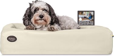 Ортопедичне ліжко для собак SABRO KUDDE Martin Rütter – Штучне шкіряне, миється, водовідштовхувальне, ергономічне, преміум аксесуар для маленьких собак, кремовий колір