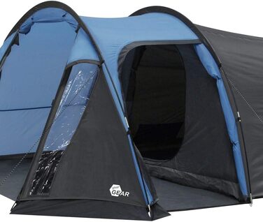 Your GEAR Zelt Sopero 4-Person Tunnel Tent with Side Entrance, Living Space Window, Waterproof (5000 mm), UV 50+ Protection, Blue/Gray