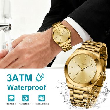 Чоловічий годинник LN LENQIN з вологозахистом, сталевий браслет, кварцовий механізм, аналоговий годинник для чоловіків, люкс, золотий