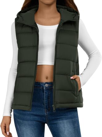 Зручна зимова жилетка Daen Weste Kurz Elegant - легка, з капюшоном (зелена, M)