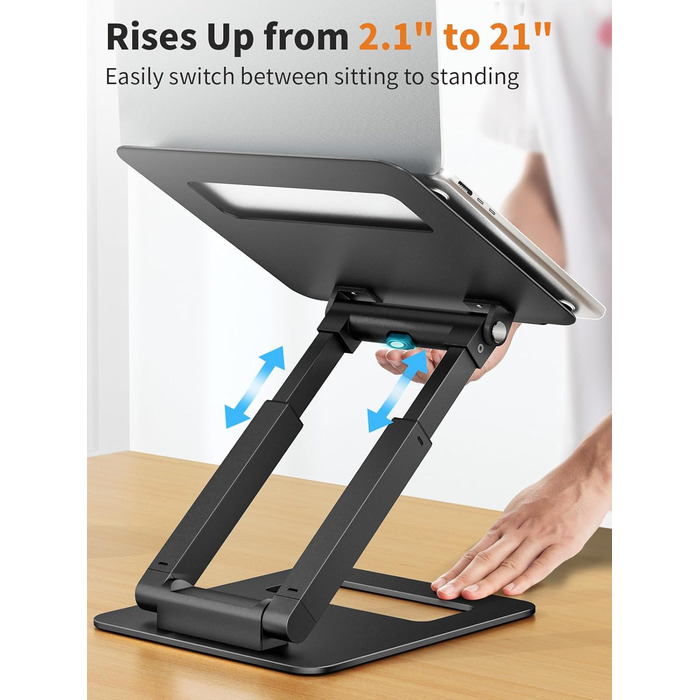 Adjustable Laptop Stand for Desk - Telescopic & Ergonomic Design - Fits 10-17 inch Laptops (Black)