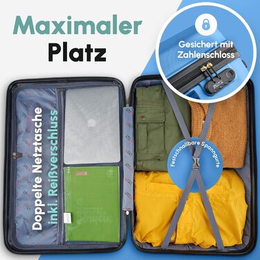 ABS валіза Hartschalenkoffer Easy Move - ергономічна, безпечна, з 360° колесами та кодовим замком. Компактний рол-валіз для подорожей, блакитний (Set)