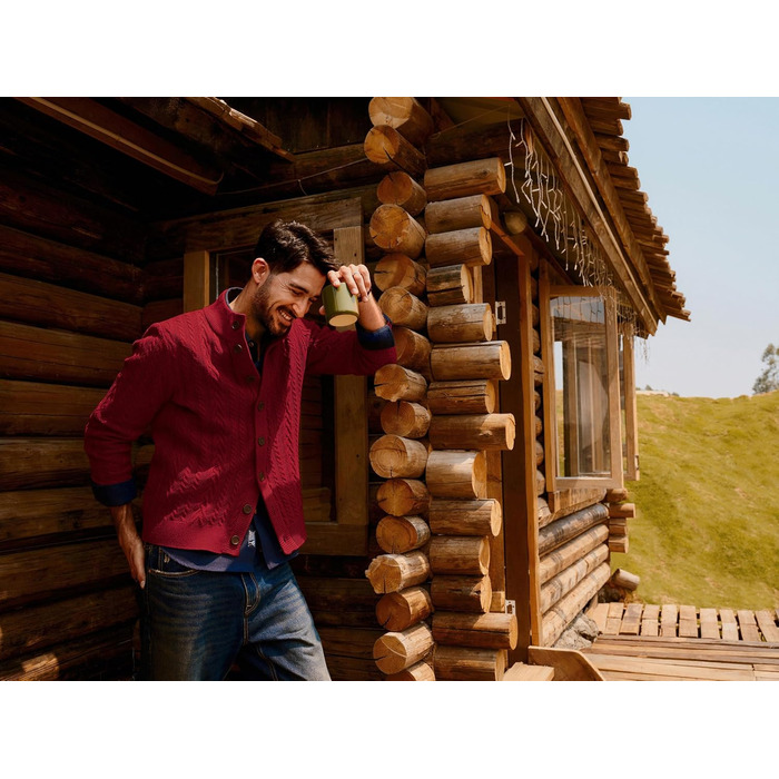 Кардиган чоловічий PJ PAU JONES з візерунком коси, на ґудзиках, грубий трикотаж (XL, Бордовий)