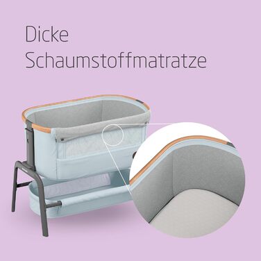 Maxi-Cosi Iora Bedside Crib Baby, Foldable Co-Sleeper, 0–6 Months, max. 9 kg, 4 Recline Positions and 5 Height Levels, Easy to Push, Comfortable Mattress, Large Basket, Easy to Carry, Essential Grey Essential Grey Iora